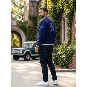 Vintage Pro Elite Dallas Cowboys Fleece Varsity Jacket Blue Mens Medium Made USA